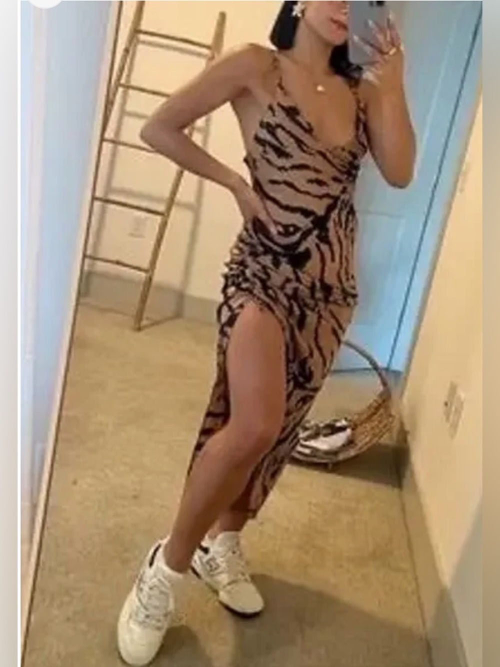 Zara Animal-Print Slip Dress in Beige and Black - Picture 3 of 8